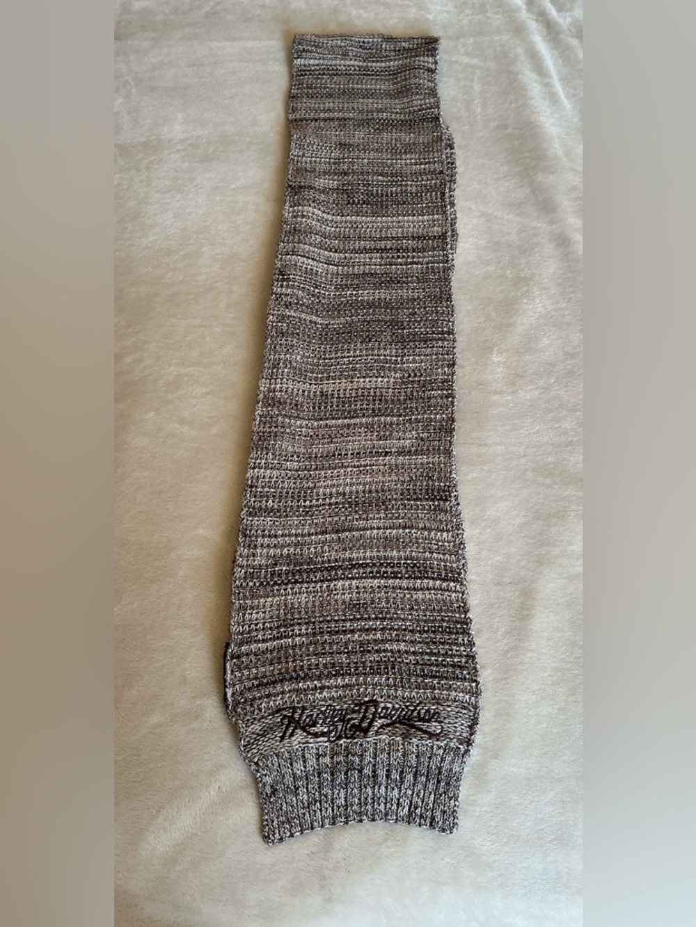 Harley-Davidson knit scarf heathered brown and grey, embroidered pattern Size OS